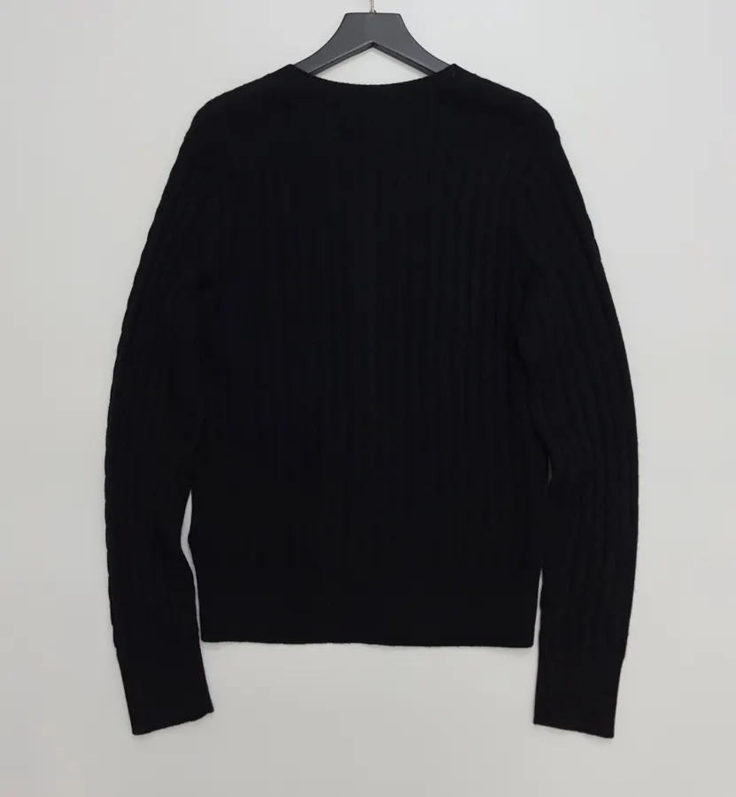 Black Pony-Embroidered Cable-Knit Cardigan in Black, product view 12