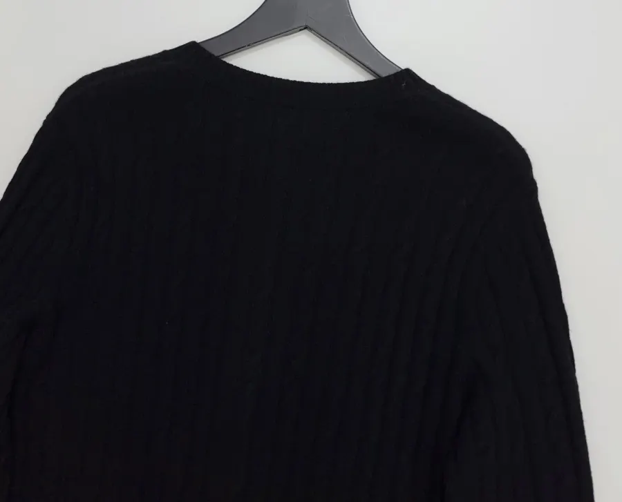 Black Pony-Embroidered Cable-Knit Cardigan in Black, product view 13