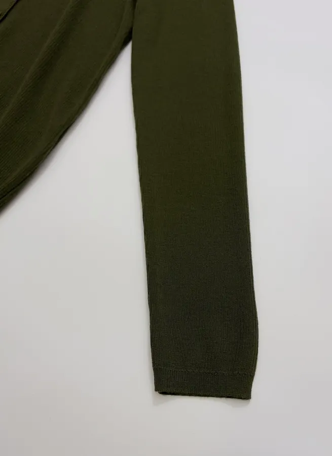 Slim-fit Ribbed Knitted Open-front Cardigan in Olive Green, product view 07