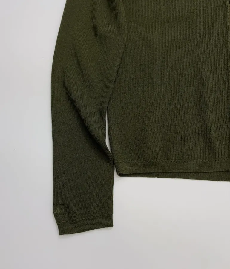 Slim-fit Ribbed Knitted Open-front Cardigan in Olive Green, product view 09
