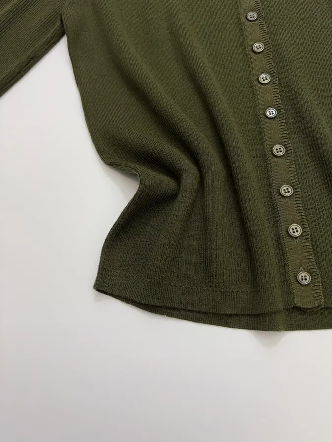 Slim-fit Ribbed Knitted Open-front Cardigan in Olive Green, product view 11