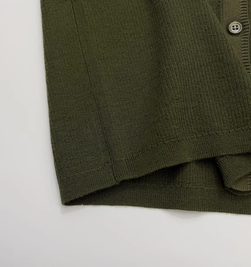Slim-fit Ribbed Knitted Open-front Cardigan in Olive Green, product view 12