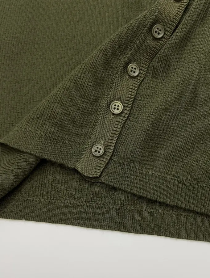 Slim-fit Ribbed Knitted Open-front Cardigan in Olive Green, product view 14