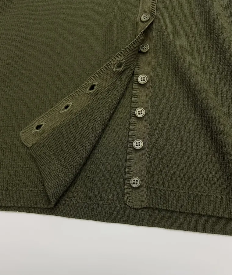 Slim-fit Ribbed Knitted Open-front Cardigan in Olive Green, product view 15