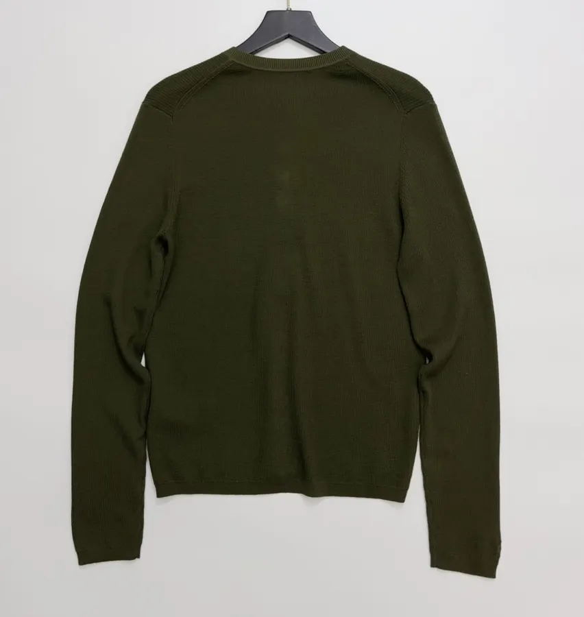 Slim-fit Ribbed Knitted Open-front Cardigan in Olive Green, product view 16