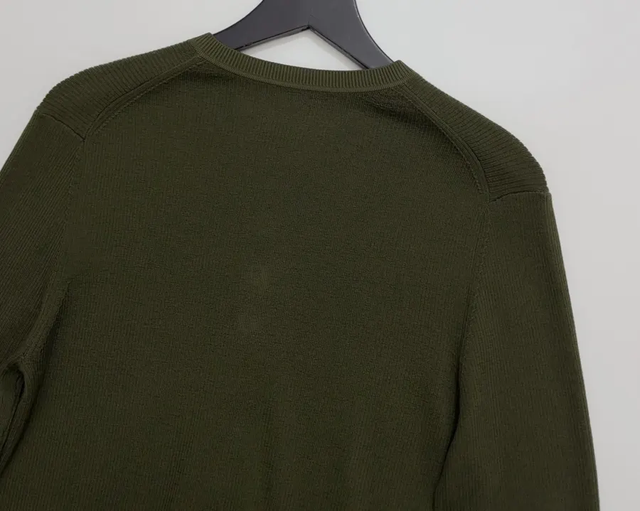 Slim-fit Ribbed Knitted Open-front Cardigan in Olive Green, product view 17