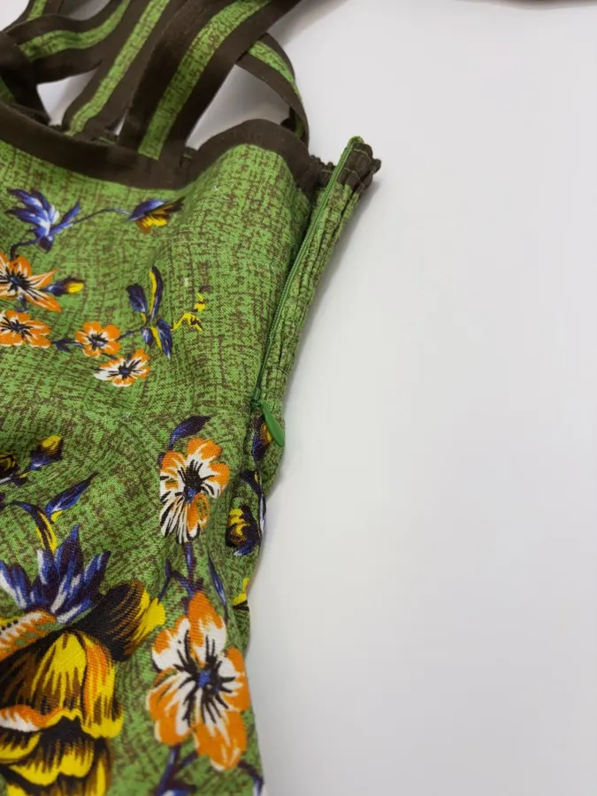Green Printed Slip Linen Dress Backless Ballet Short Skirt in Green, product view 09