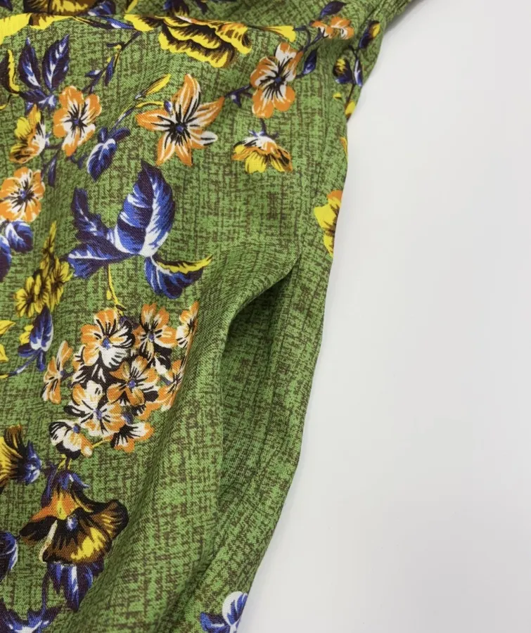 Green Printed Slip Linen Dress Backless Ballet Short Skirt in Green, product view 10