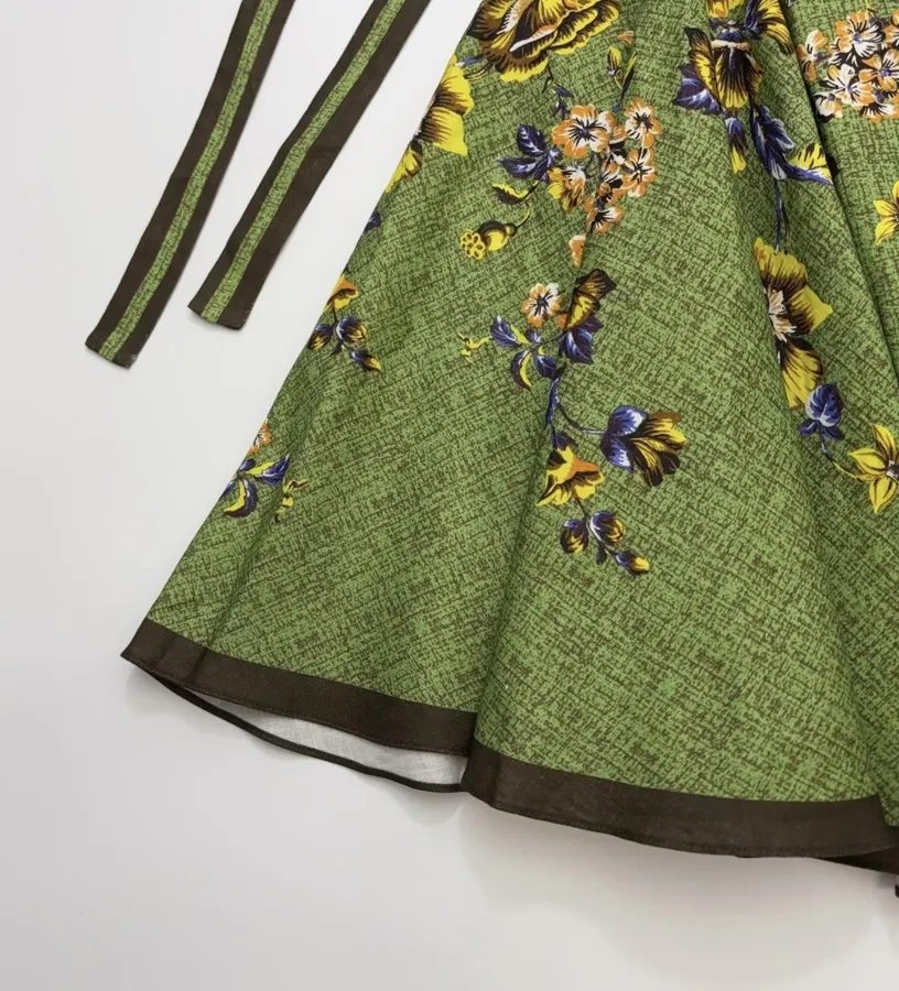 Green Printed Slip Linen Dress Backless Ballet Short Skirt in Green, product view 11