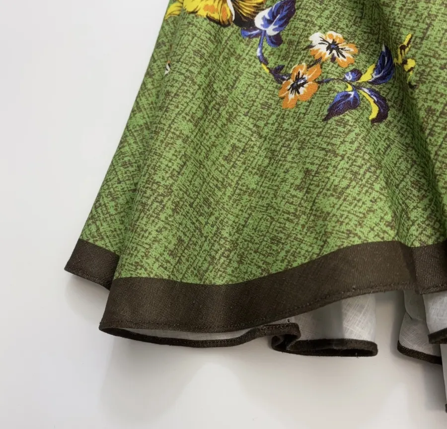 Green Printed Slip Linen Dress Backless Ballet Short Skirt in Green, product view 13