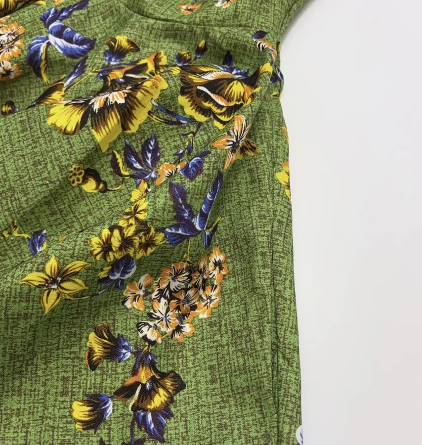 Green Printed Slip Linen Dress Backless Ballet Short Skirt in Green, product view 16