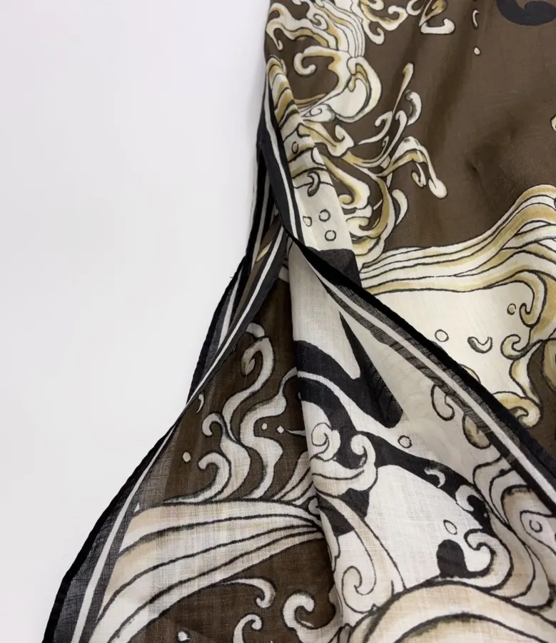 Brown Retro Print Elegant High-Waisted Straight-Leg Ramie Slip Dress Long Skirt in Brown, product view 15