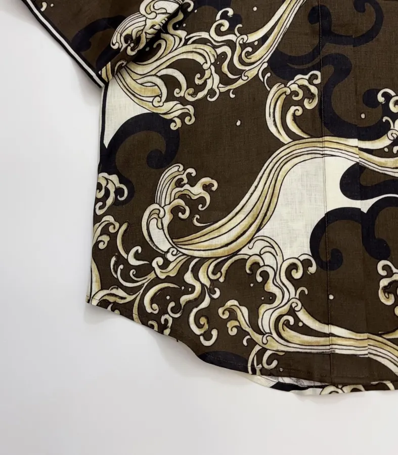 Brown Retro Printed Elegant Linen Otis Short-sleeve Loose Shirt in Brown, product view 06