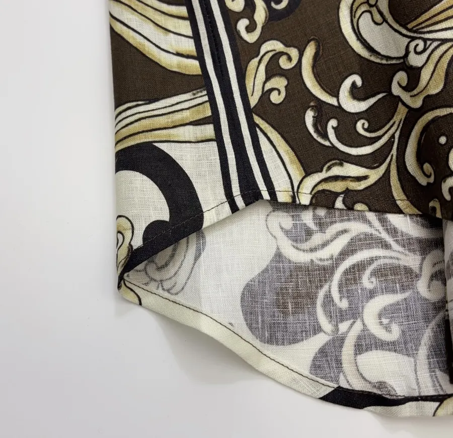 Brown Retro Printed Elegant Linen Otis Short-sleeve Loose Shirt in Brown, product view 07