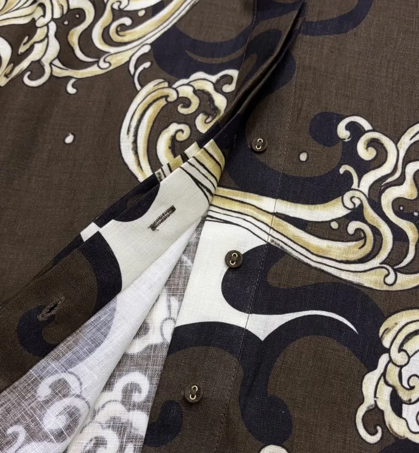 Brown Retro Printed Elegant Linen Otis Short-sleeve Loose Shirt in Brown, product view 09