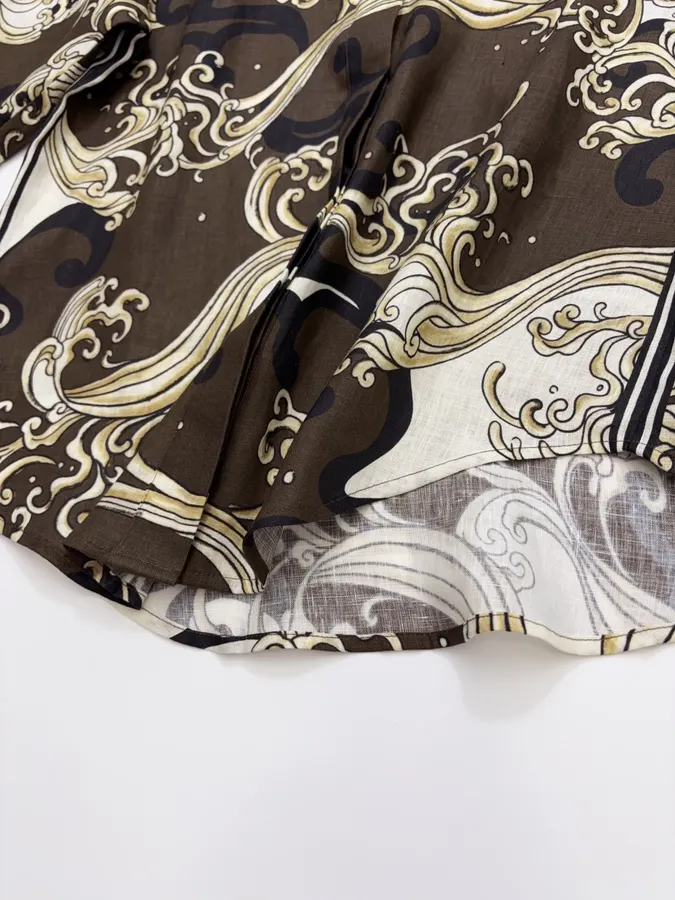Brown Retro Printed Elegant Linen Otis Short-sleeve Loose Shirt in Brown, product view 10