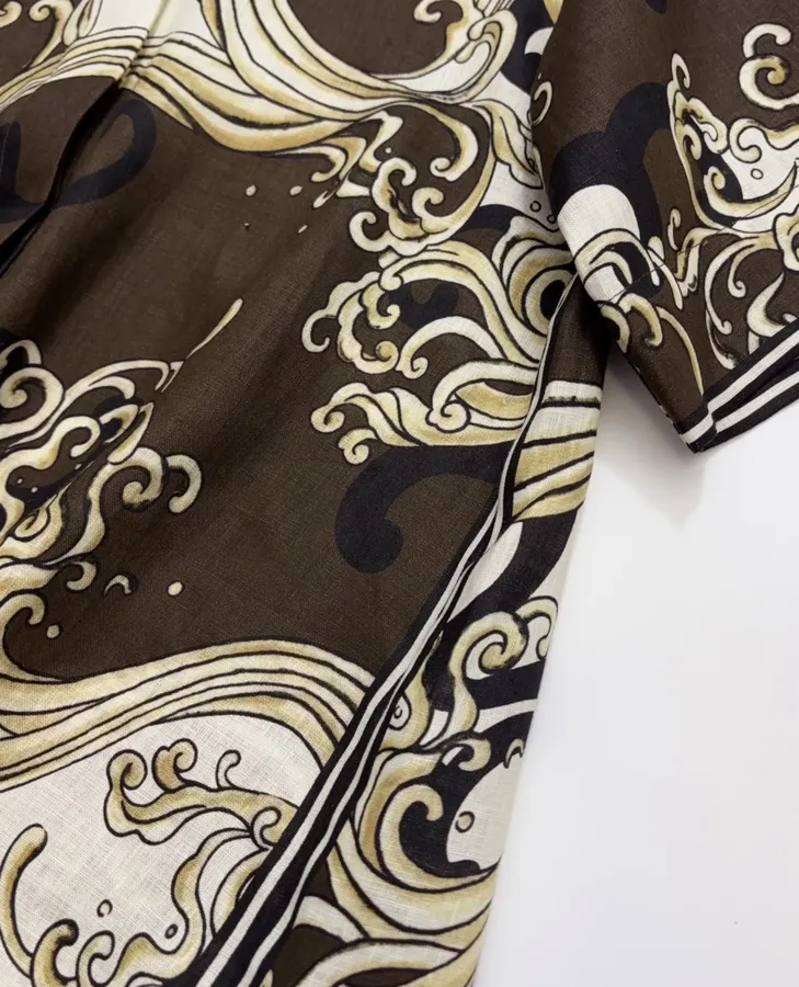 Brown Retro Printed Elegant Linen Otis Short-sleeve Loose Shirt in Brown, product view 11