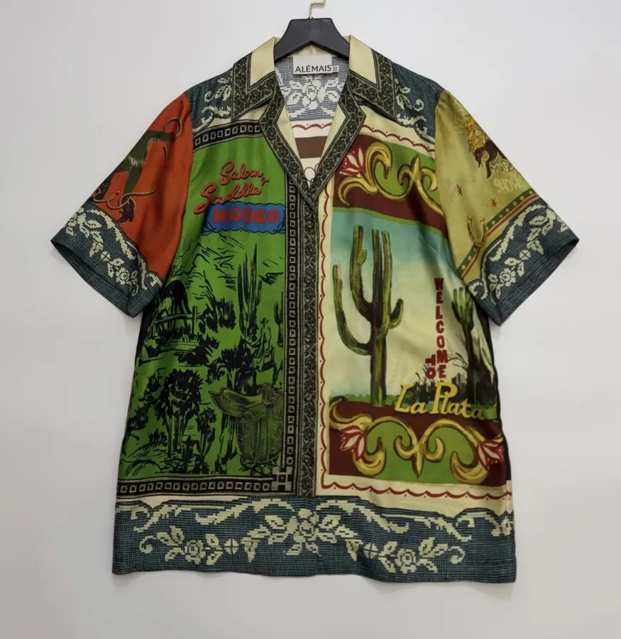 Silk Colorblock Retro Print Short-Sleeve Shirt Short-Sleeve Top in Multicolor, product view 01