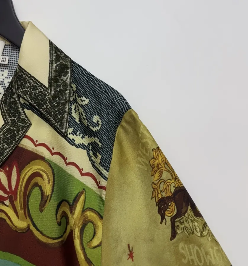 Silk Colorblock Retro Print Short-Sleeve Shirt Short-Sleeve Top in Multicolor, product view 06