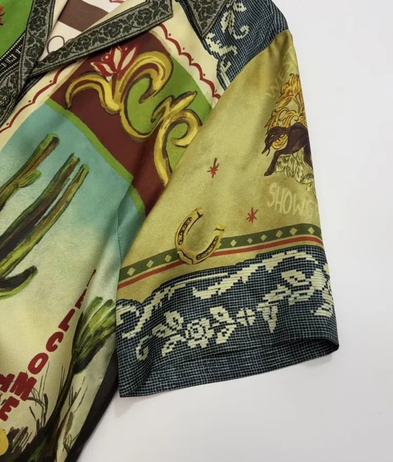 Silk Colorblock Retro Print Short-Sleeve Shirt Short-Sleeve Top in Multicolor, product view 07