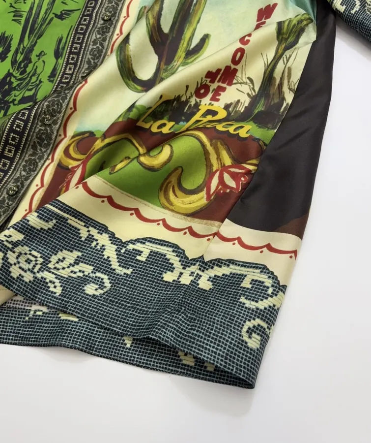 Silk Colorblock Retro Print Short-Sleeve Shirt Short-Sleeve Top in Multicolor, product view 14