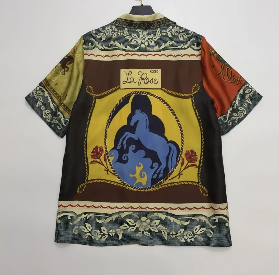 Silk Colorblock Retro Print Short-Sleeve Shirt Short-Sleeve Top in Multicolor, product view 17