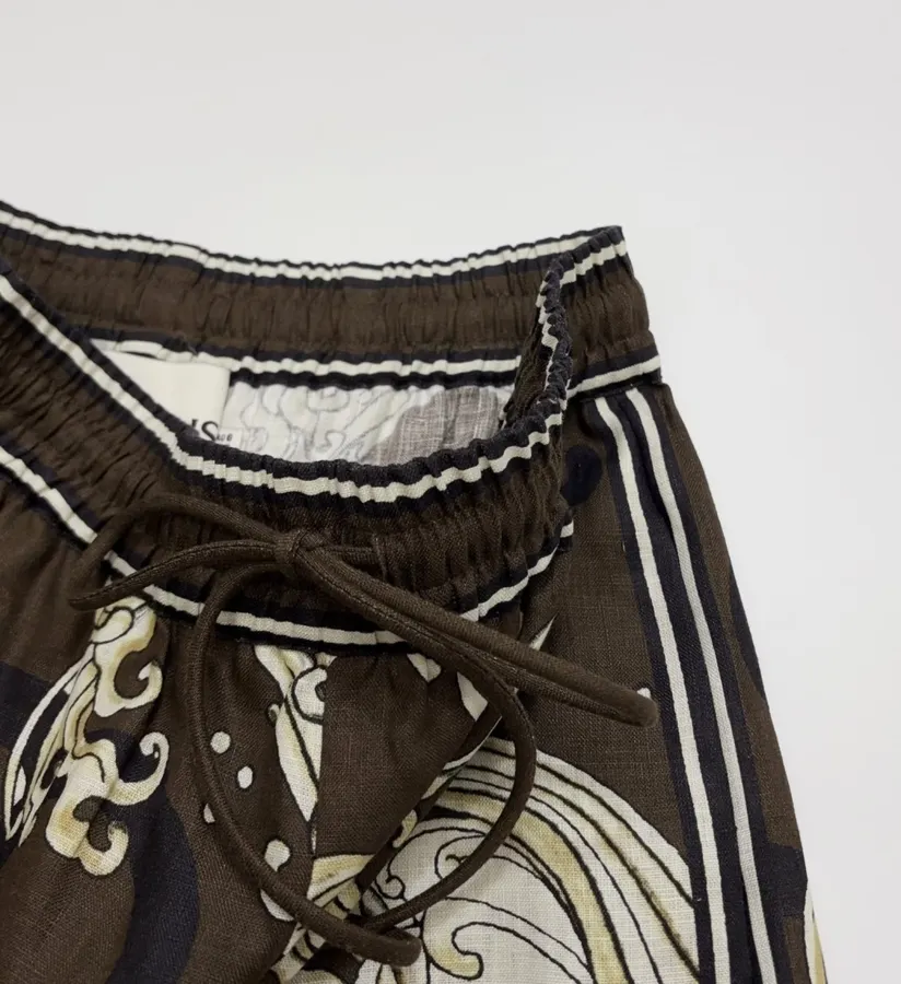 Brown Retro Printed Elegant Otis Elastic-waist Long Pants in Brown, product view 05