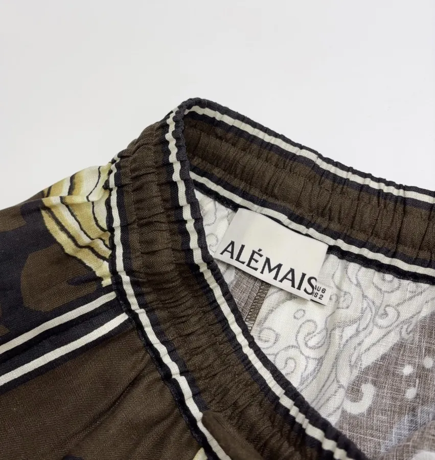 Brown Retro Printed Elegant Otis Elastic-waist Long Pants in Brown, product view 07