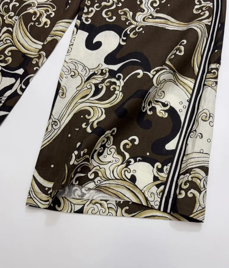 Brown Retro Printed Elegant Otis Elastic-waist Long Pants in Brown, product view 09