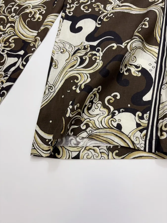 Brown Retro Printed Elegant Otis Elastic-waist Long Pants in Brown, product view 11