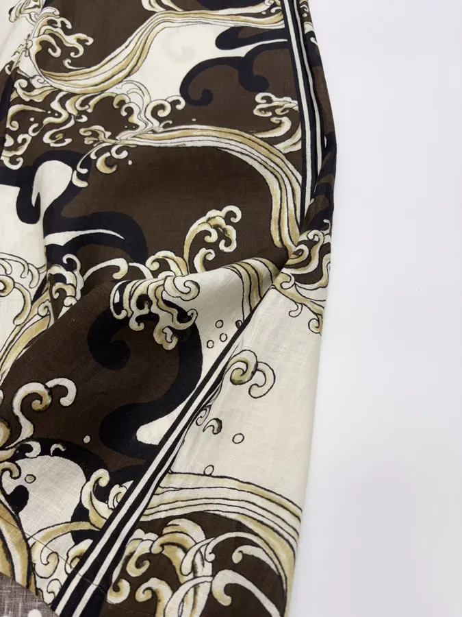 Brown Retro Printed Elegant Otis Elastic-waist Long Pants in Brown, product view 12