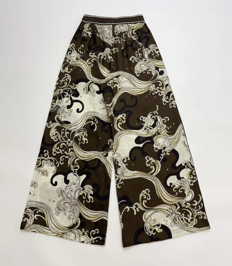 Brown Retro Printed Elegant Otis Elastic-waist Long Pants in Brown, product view 14
