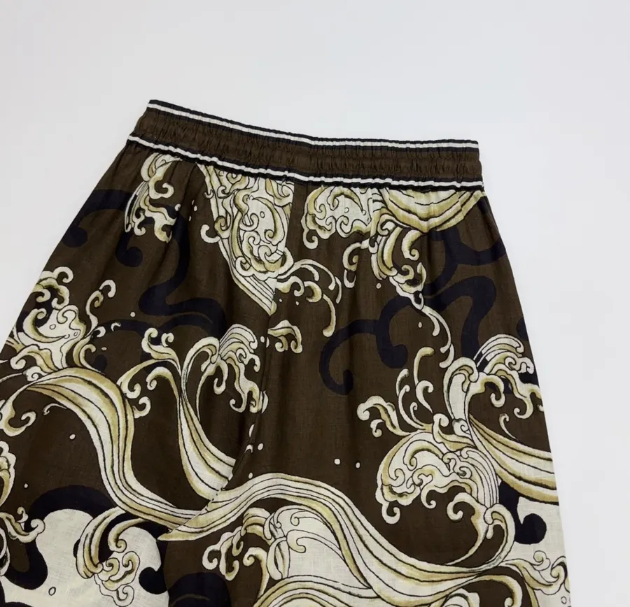 Brown Retro Printed Elegant Otis Elastic-waist Long Pants in Brown, product view 15