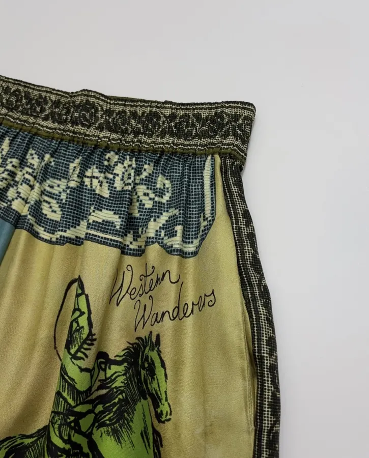 Silk Colorblock Retro Print Cropped Pants in Multicolor, product view 07