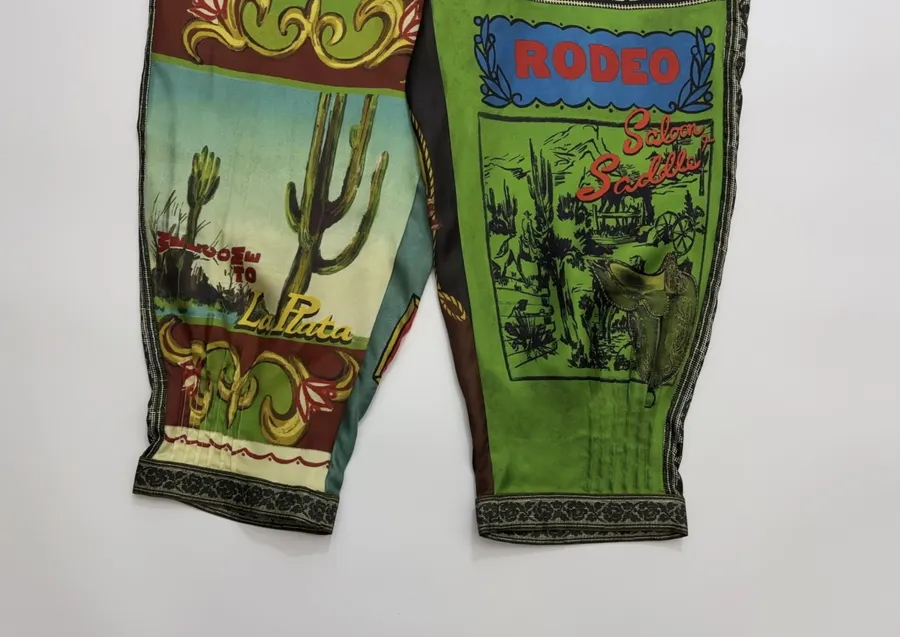 Silk Colorblock Retro Print Cropped Pants in Multicolor, product view 11