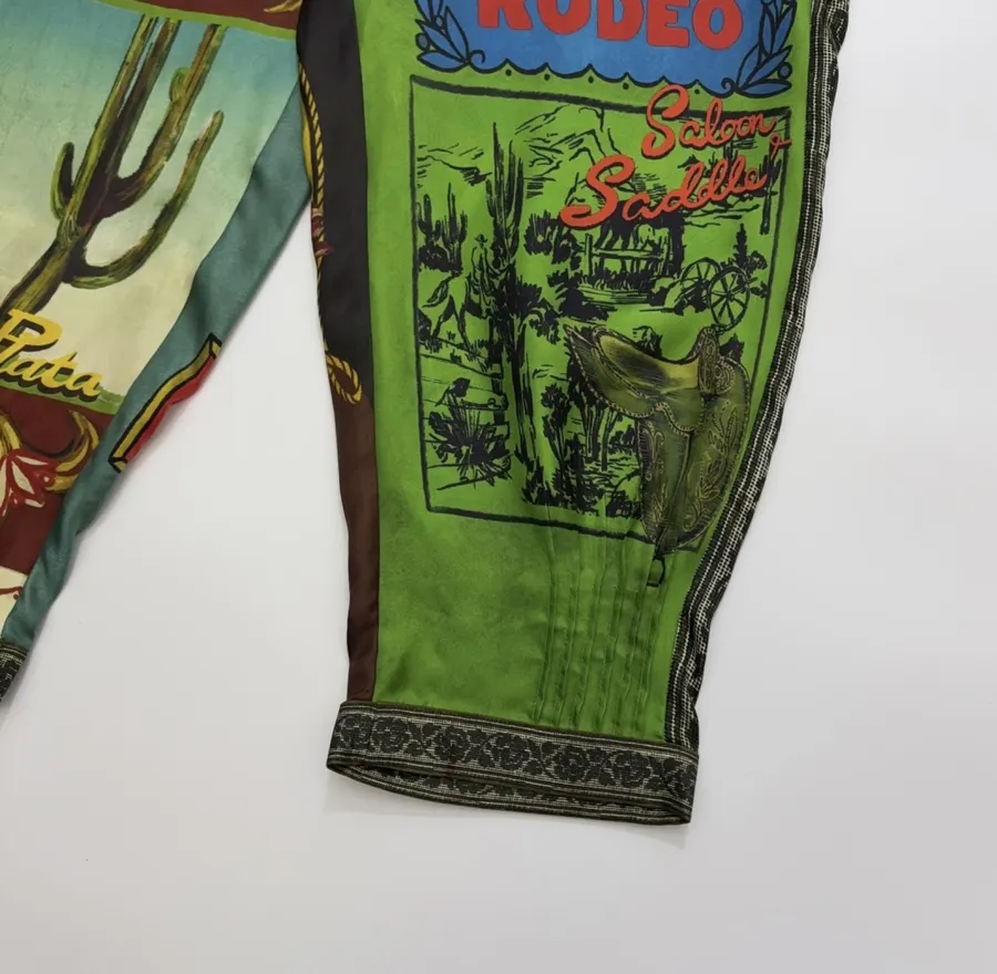 Silk Colorblock Retro Print Cropped Pants in Multicolor, product view 12