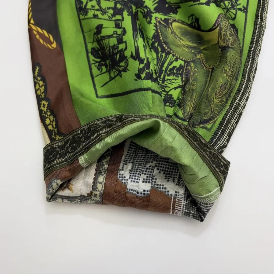 Silk Colorblock Retro Print Cropped Pants in Multicolor, product view 15