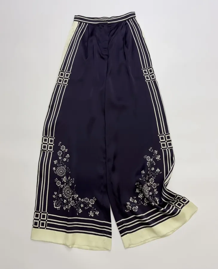 Silk Elastic Waist Casual Pants Trousers in Navy, product view