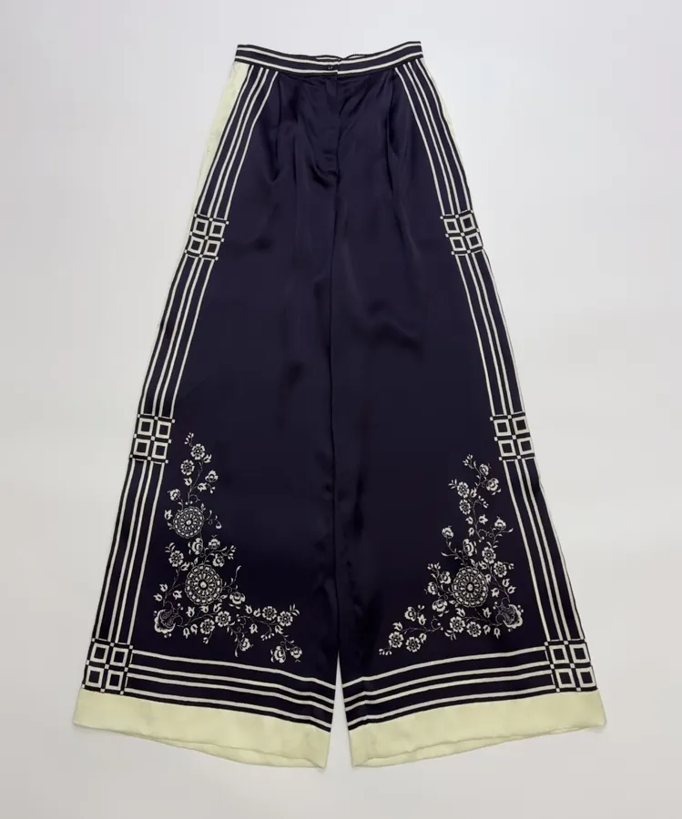 Silk Elastic Waist Casual Pants Trousers in Navy, product view 03