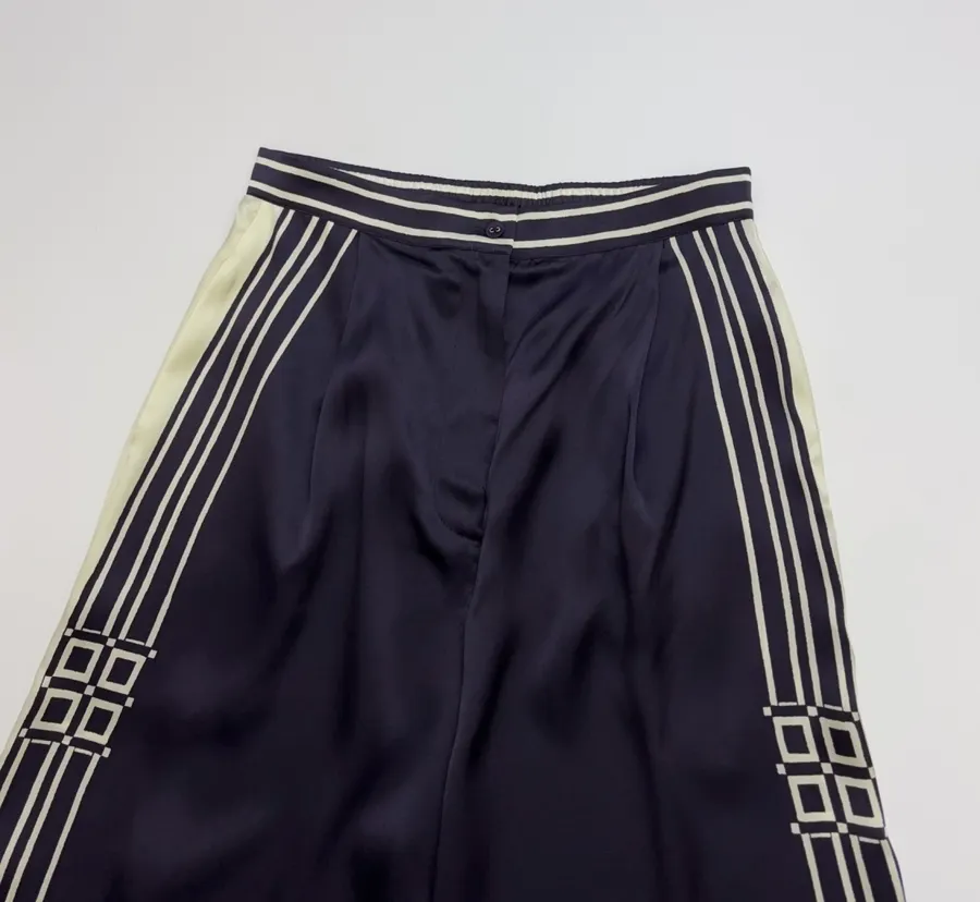 Silk Elastic Waist Casual Pants Trousers in Navy, product view 04