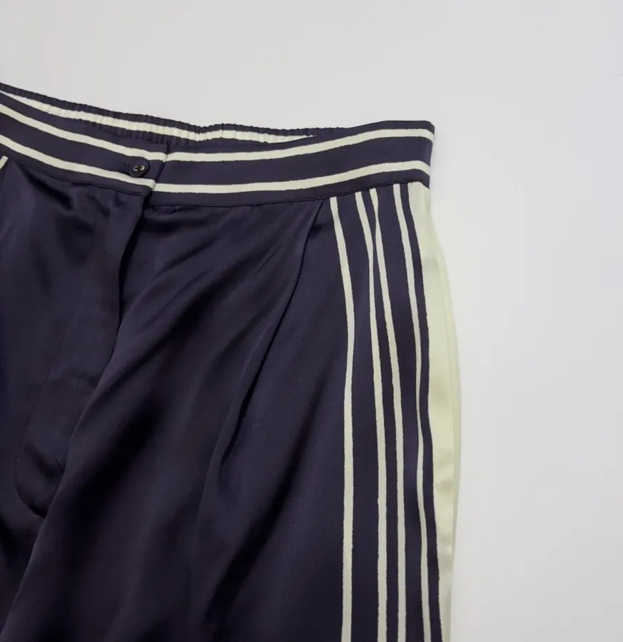 Silk Elastic Waist Casual Pants Trousers in Navy, product view 05
