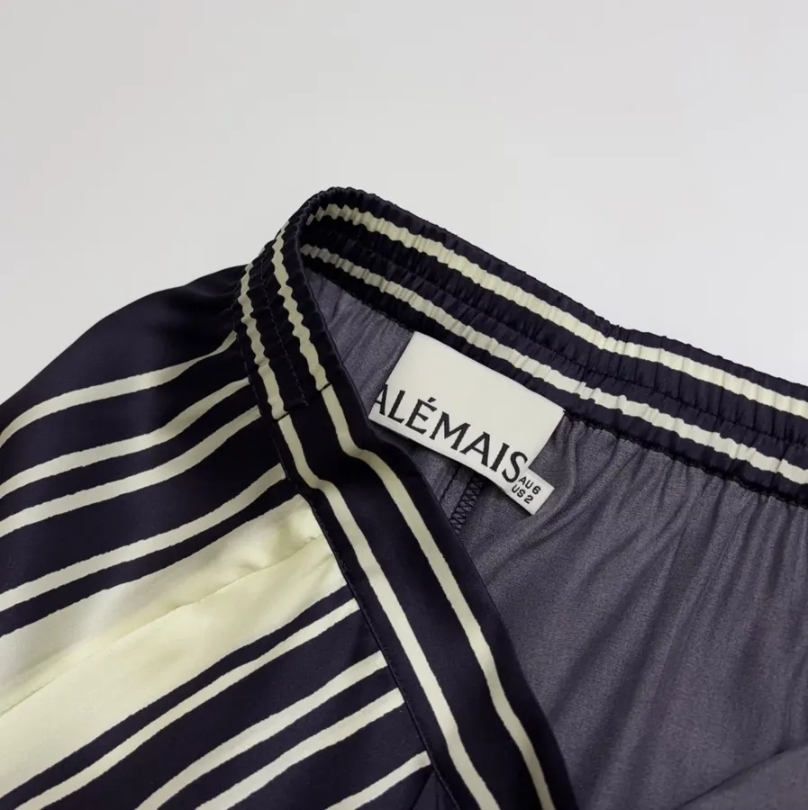 Silk Elastic Waist Casual Pants Trousers in Navy, product view 08