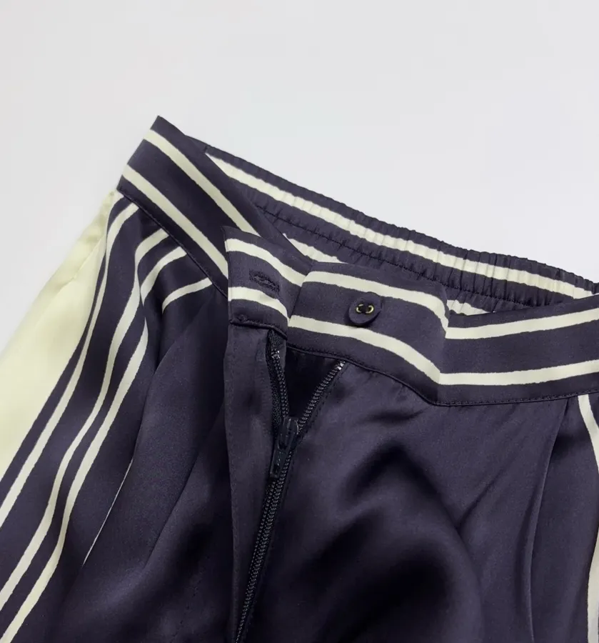 Silk Elastic Waist Casual Pants Trousers in Navy, product view 09