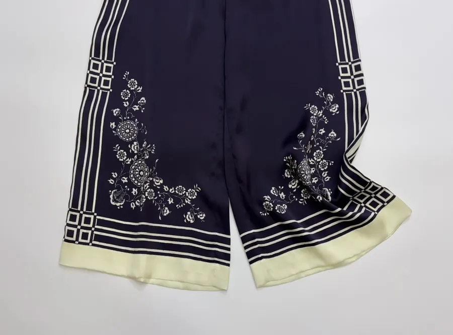 Silk Elastic Waist Casual Pants Trousers in Navy, product view 10