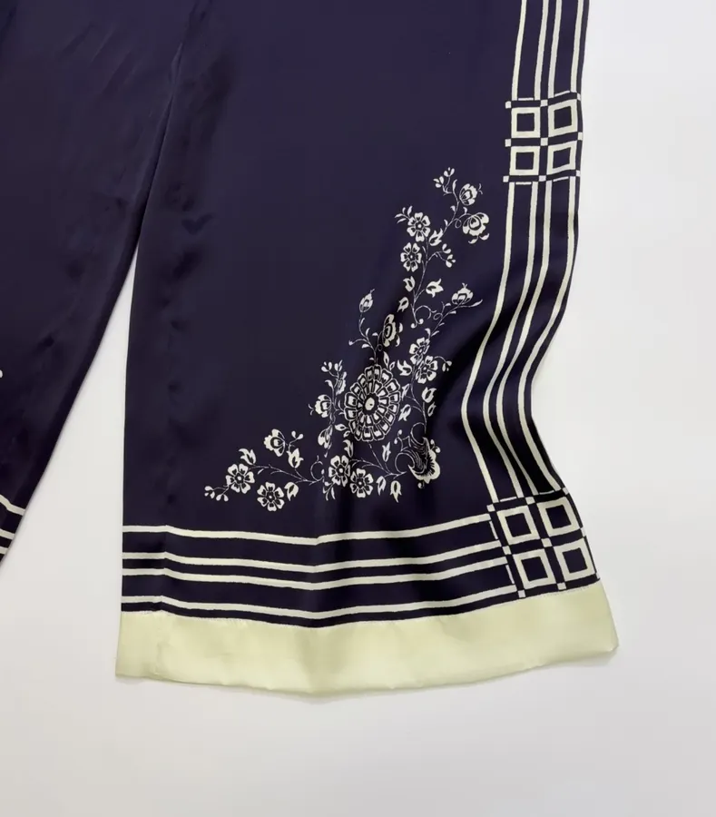 Silk Elastic Waist Casual Pants Trousers in Navy, product view 11