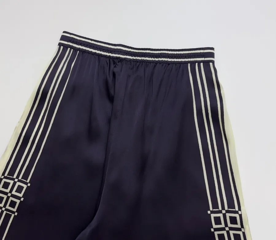 Silk Elastic Waist Casual Pants Trousers in Navy, product view 16