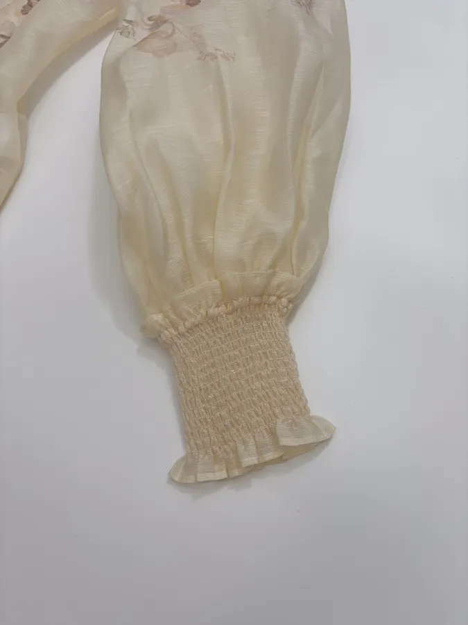 Cream Floral Mock-Neck Long-Sleeve Blouse in Beige, product view 09