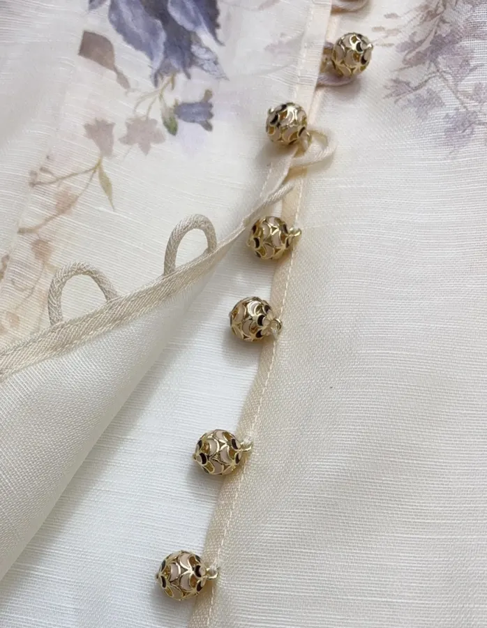 Cream Floral Mock-Neck Long-Sleeve Blouse in Beige, product view 13