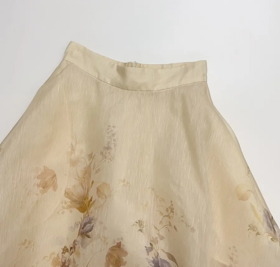 Cream Floral A-Line Midi Skirt in Beige, product view 03
