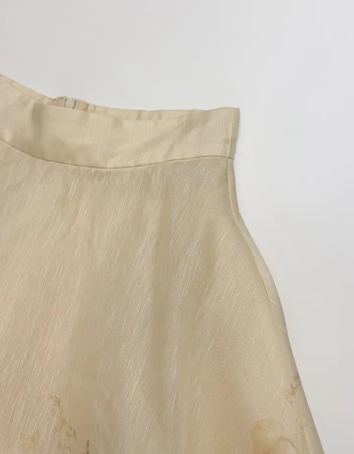 Cream Floral A-Line Midi Skirt in Beige, product view 04